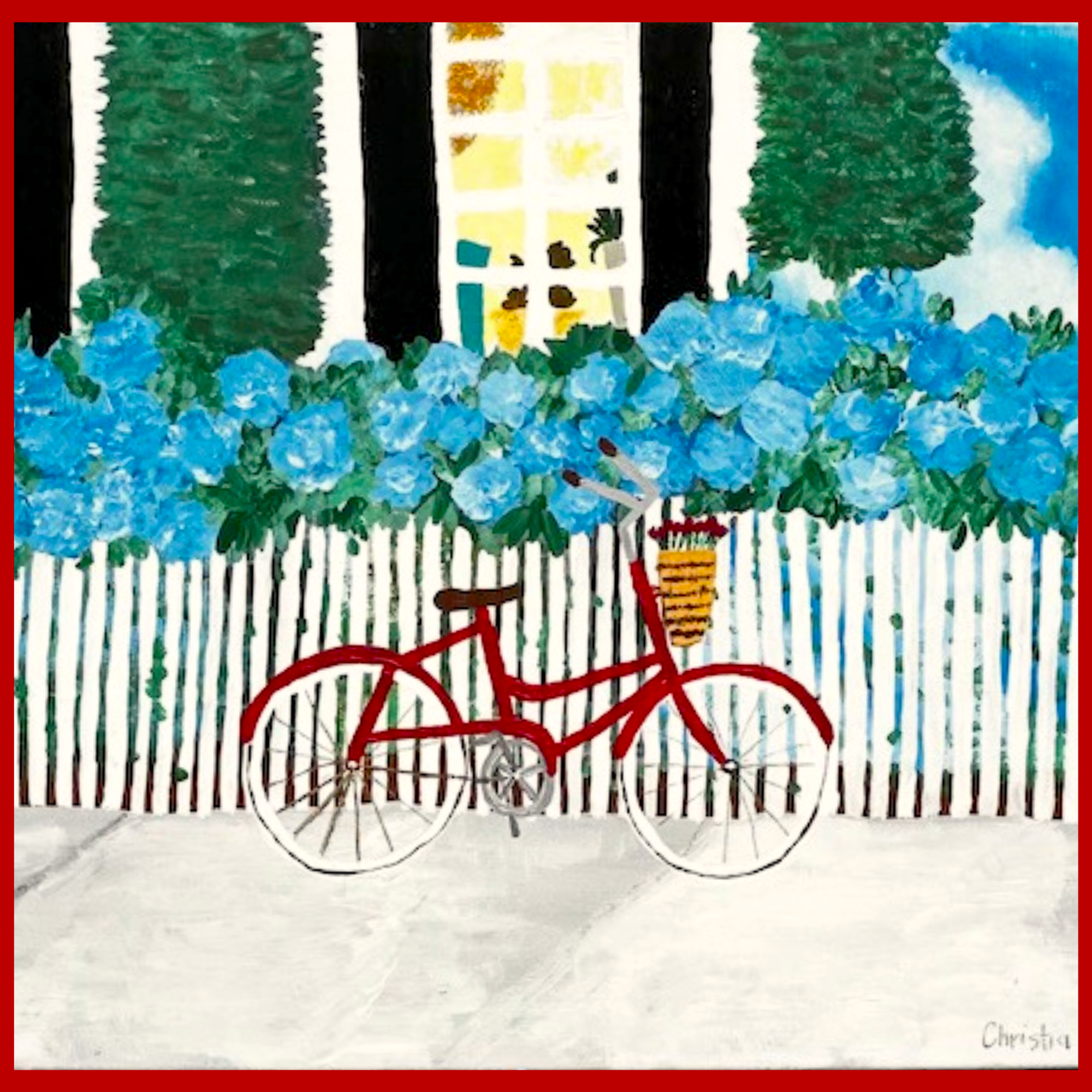 Bicycle with hydrangeas painting by Christi