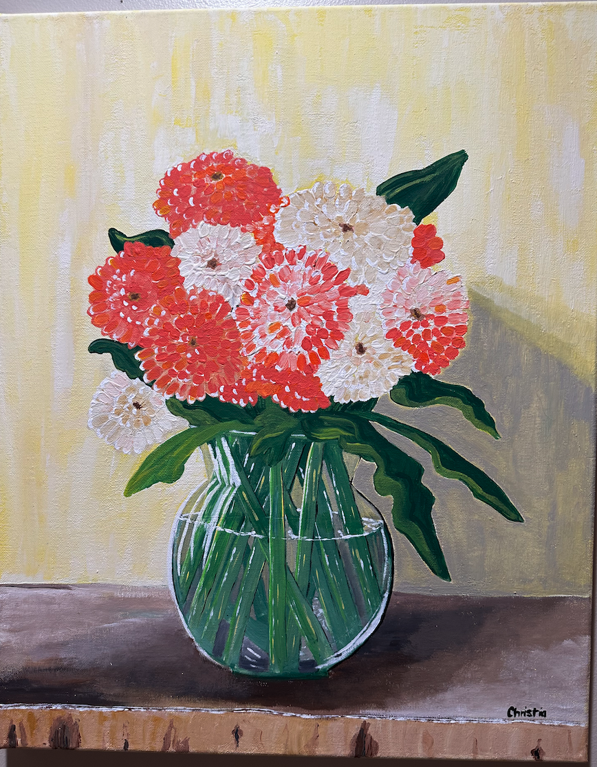 Zinnias painting by Christi